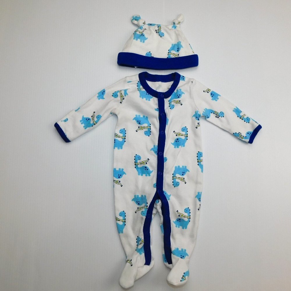 Gymboree White Blue Dinosaur Sleeper Hat Set newborn Baby Boy 0-3 Months